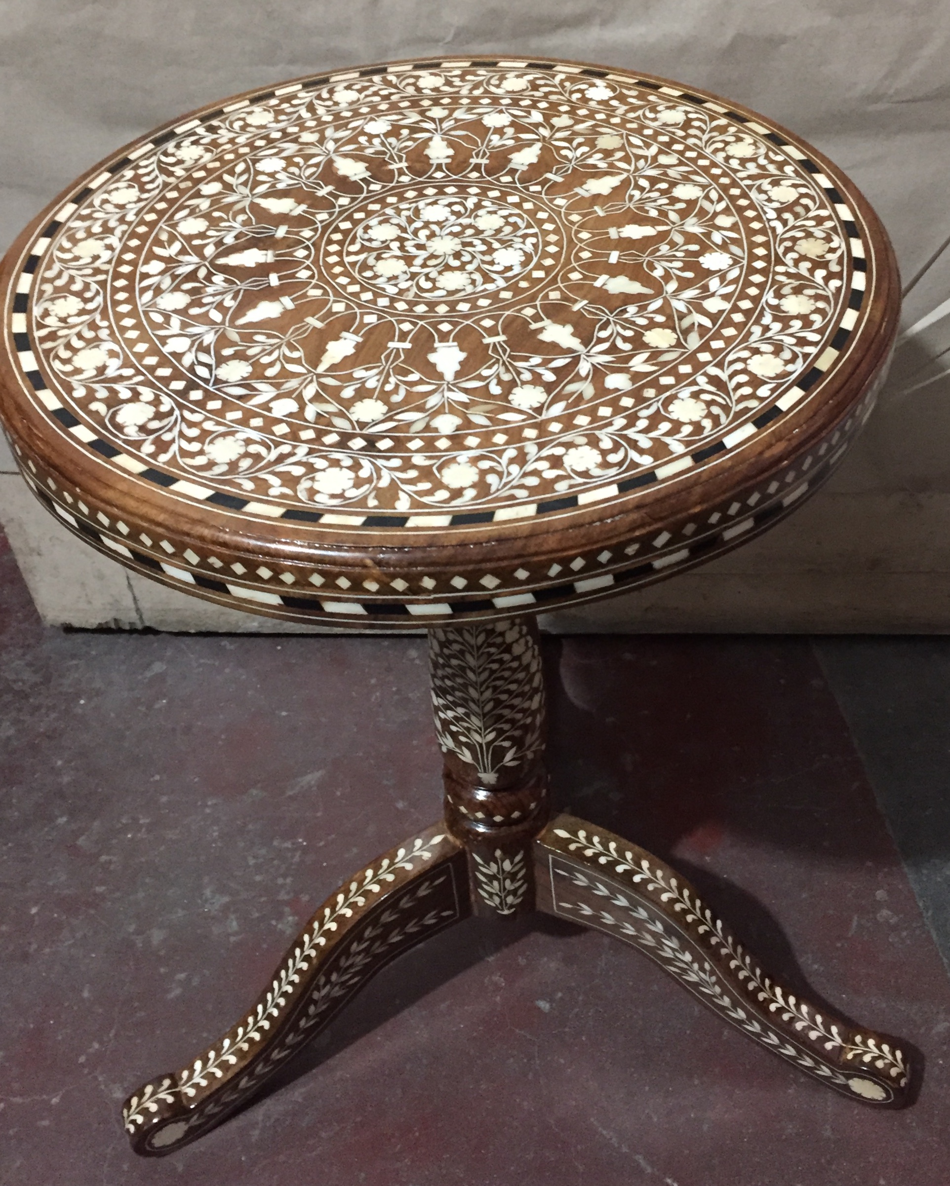 wooden Bone inlay pillar table.